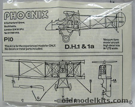 Phoenix 1/72 De Havilland DH-1 or DH-1A, P10 plastic model kit